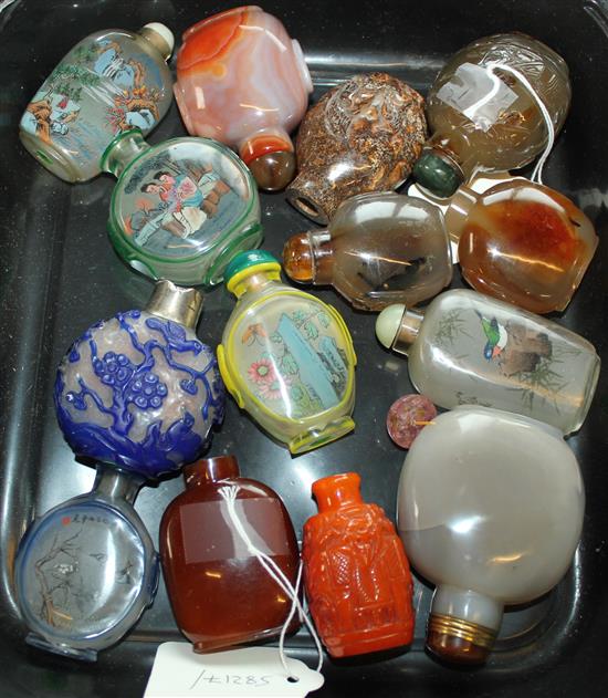 14 various glass & other snuff bottles